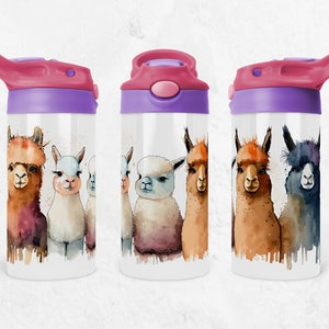Kids Water Bottle 12 oz kids flip top Alpaca Llama Sublimation birthday gift, Sublimation Digital Download PNG file