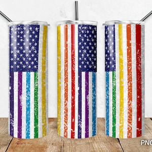 Pride LGBT Tumbler Wrap PNG, 20 oz Skinny Tumbler Gay Pride Flag Rainbow Glitter Sublimation Design Straight Tapered Template