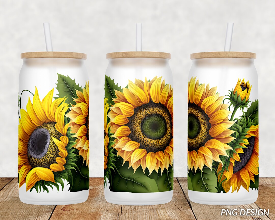 Sunflowers 16 Oz Libbey Glass Can Tumbler Sublimation Design, Full Wrap ...