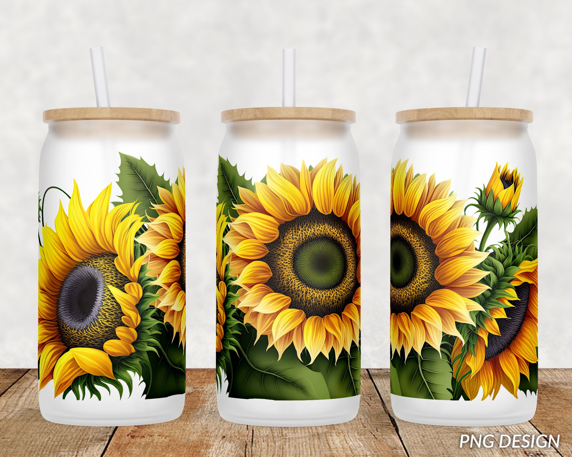 Sunflowers 16 Oz Libbey Glass Can Tumbler Sublimation Design, Full Wrap ...