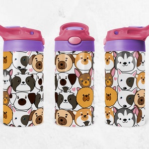 Kids Tumbler Wrap Dogs Design, 12oz Flip Top Sippy Cup Sublimation Design, Kids Water Bottle Wrap