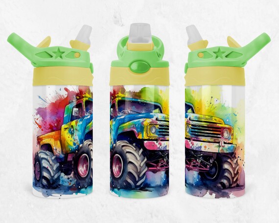 Kids Water Bottle 12 Oz Kid Monster Truck Sublimation Birthday