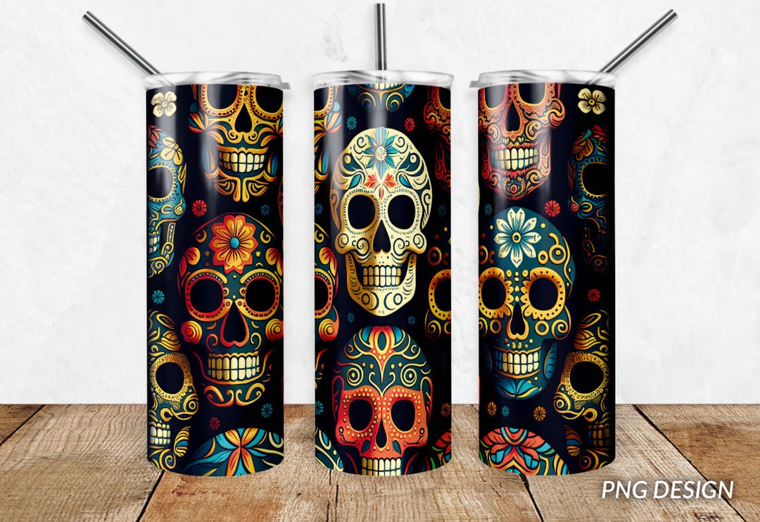 20 Oz Tumbler PNG Design Sugar Skull Skinny Tumbler Designs Etsy