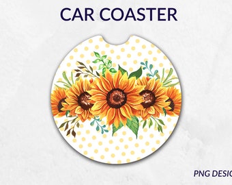 Auto Untersetzer, Sonnenblumen GeschenkDesigns Auto Untersetzer PNG, Auto Accessoire, Geschenke für ihn oder Geschenke für sie, Auto Tasse Untersetzer, Sofortiger Download