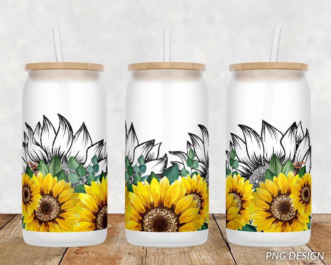 16 Oz Libbey Glass Can Tumbler Sublimation Design, Sunflower Glass Can ...