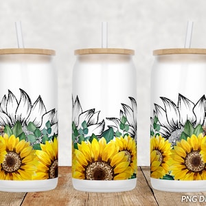 16 oz Libbey Glass Can Tumbler Sublimation Design, Sunflower Glass Can Tumbler PNG, Digital download