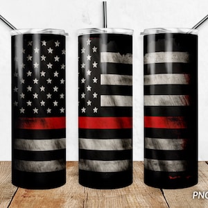 Thin Red Line Firefighter Designs Tumbler Wrap PNG Digital Download 20 oz Skinny Tumbler Sublimation Designs