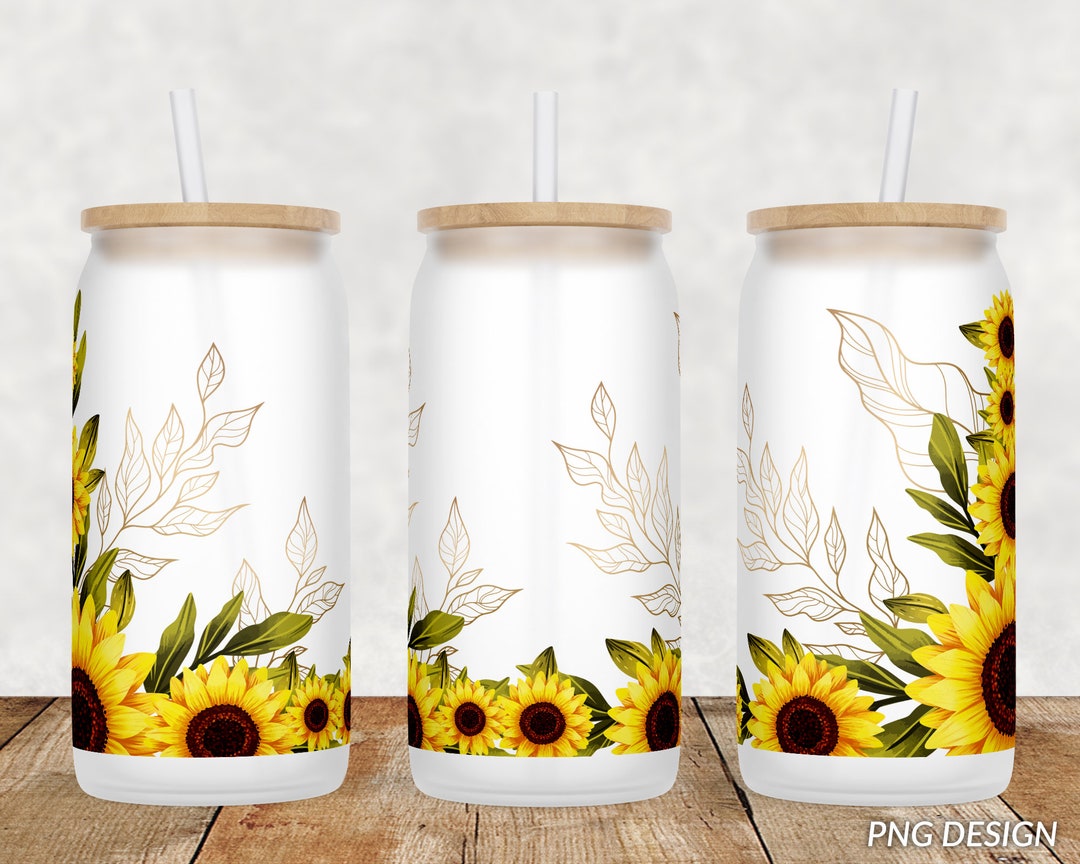 Sunflower 16 Oz Libbey Glass Can Tumbler Sublimation Design, Full Wrap ...