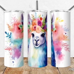Llama Tumbler Wrap Sublimation Design, Alpaca Llama Gift, PNG Digital Download for 20 oz Skinny Tumbler