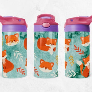 Kids Fox Tumbler Wrap Design PNG, 12oz Flip Top Sippy Cup Sublimation Design, Kids Water Bottle Wrap, Digital Download PNG file