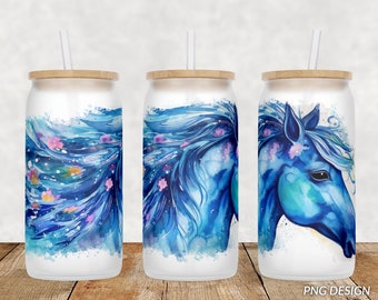 Kleurrijke Magic Horse Libbey Glass Can Tumbler, Sublimation Design, 16 oz, PNG Digital Download