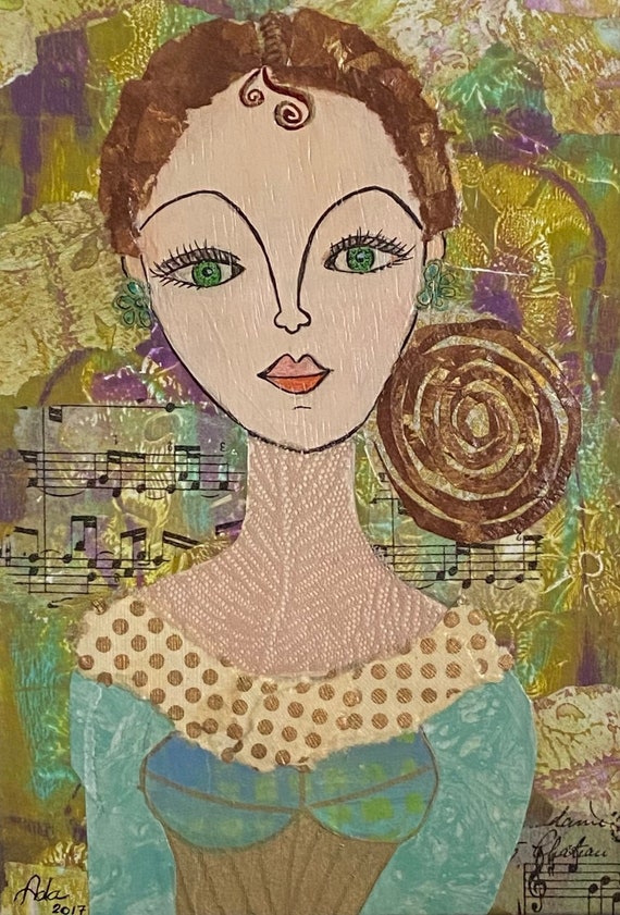Mixed Media Girl Art Collage Art Whimsical Art Home Decor Etsy