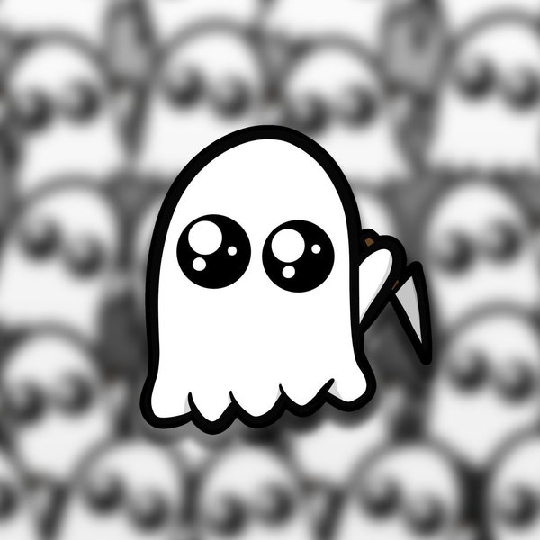 Chibi Ghost with Knife (Waterproof Vinyl Sticker)