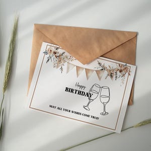 Carte d'anniversaire Champagne DINA6, carte d'anniversaire, carte de joyeux anniversaire, carte d'anniversaire petite amie, cadeau d'anniversaire imprimé
