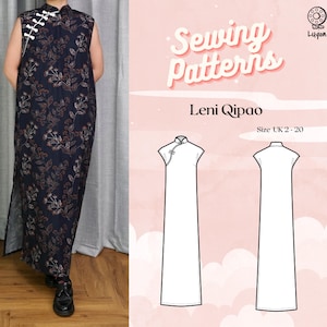Robe longue ample à col mao avec ouverture fendue Patron de couture numérique PDF // Leni Qipao >> Royaume-Uni 2-20