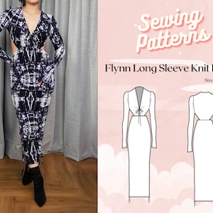 Adjustable Cut Out Long Sleeve Knit Dress Digital PDF Sewing Pattern // Flynn Keyhole Knit Dress >> Size XS - XL