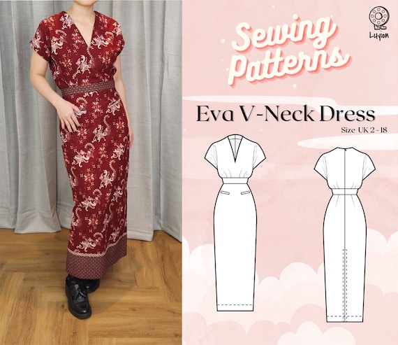 Cap Sleeve V-neck Pencil Dress With Welt Pockets Digital PDF