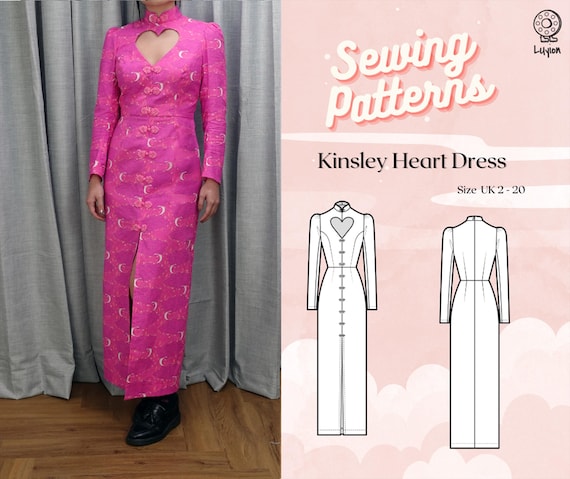 Mandarin Collar Heart Cut Out Princess Line Long Sleeve Dress Digital PDF  Sewing Pattern // Kinsley Heart Dress >> UK 2 - 20 - Etsy