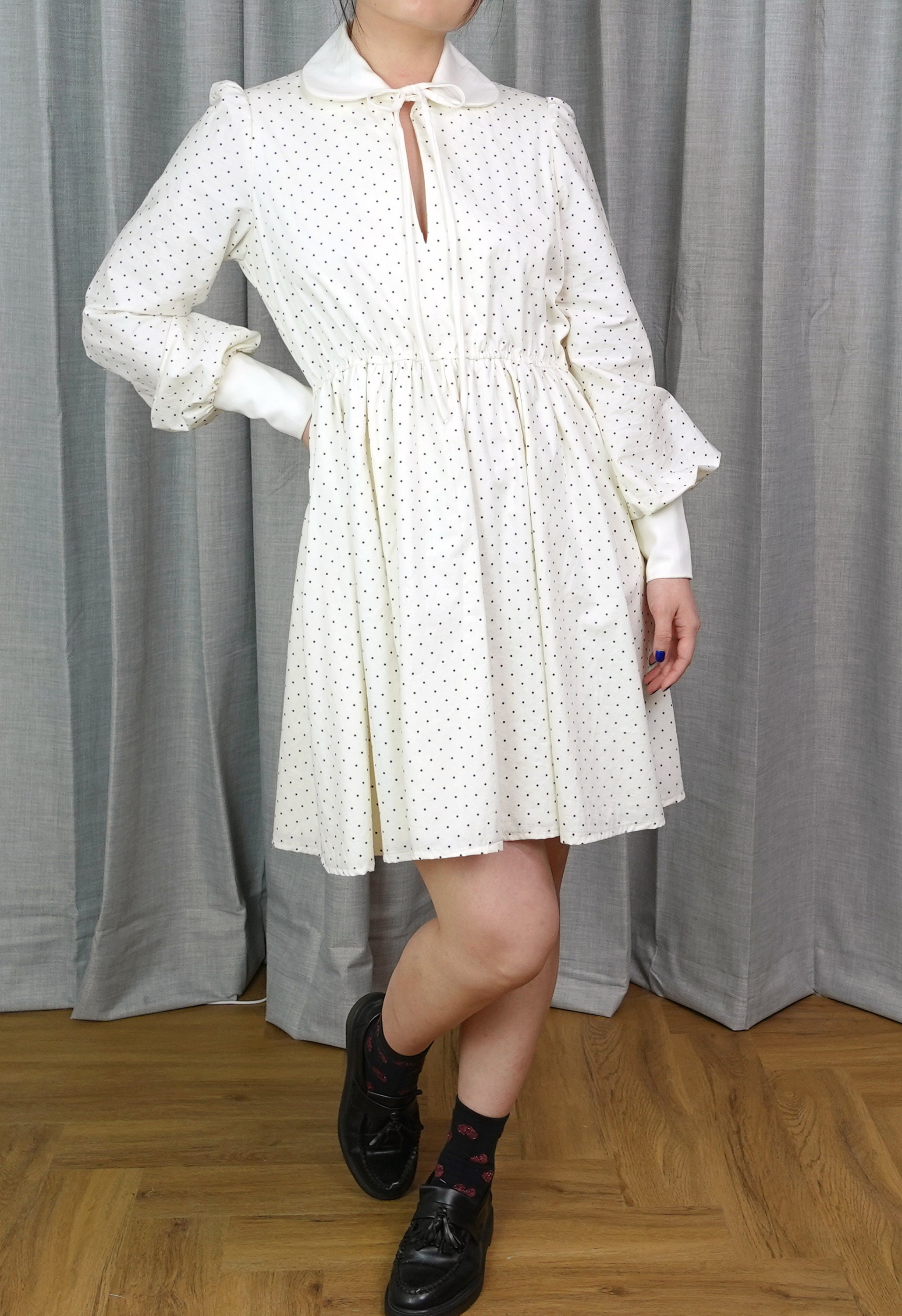 Peter Pan Collar Keyhole Long Sleeve With Cuffs Mini Dress Peter Pan Collar Keyhole Long Sleeve With Cuffs Mini Dress
