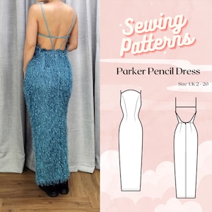 Modello di cucito digitale in PDF per abito a tubino con spalline, scollo alto e schiena scoperta // Abito a tubino Parker >> UK 2 - 20