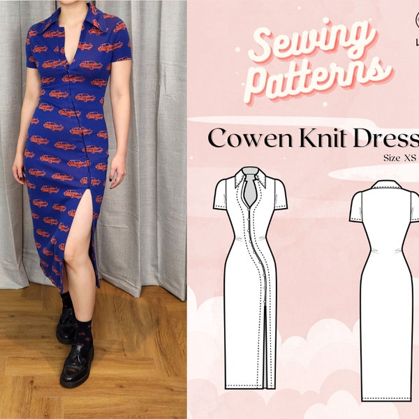 Asymmetric Open Collar Knit Dress Digital Sewing Pattern // Cowen Knit Dress >> Size XS - XL