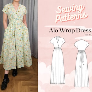 Può includere: Un cartamodello per un abito avvolgente Alo, con un abito a stampa floreale e due disegni a linea dell'abito. Il cartamodello è disponibile nelle taglie UK 2-18.