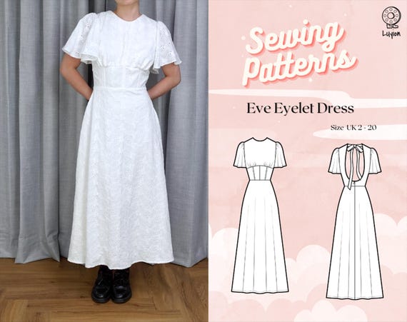 h&m ladies flutter-sleeve eyelet dress product info and reviews High Neck Corset Top With Flutter Sleeve With Flared Backless Digital PDF Sewing Pattern // Eve Dress >> UK 2 - 20 mini blush dress