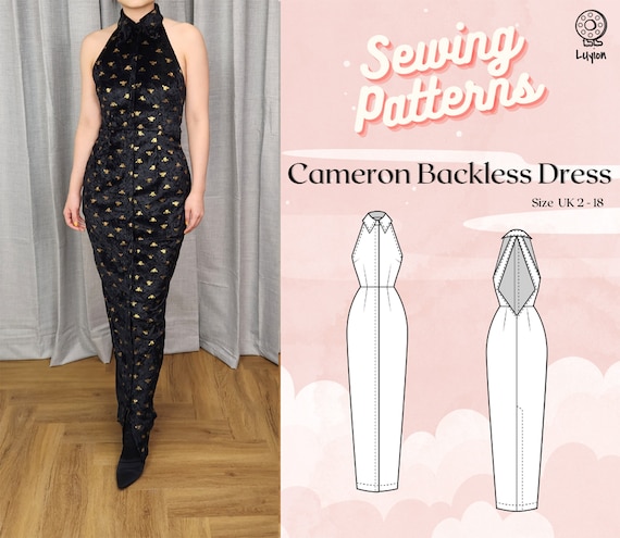 High Neck Collar Backless Dress (wedding/party/special Event Dress) Digital PDF Sewing Pattern >> Cameron Backless Dress >> Size UK 2-18 - Etsy High Neck Collar Backless Dress (wedding/party/special Event Dress) Digital PDF Sewing Pattern >> Cameron Backless Dress >> Size UK 2-18 - Etsy