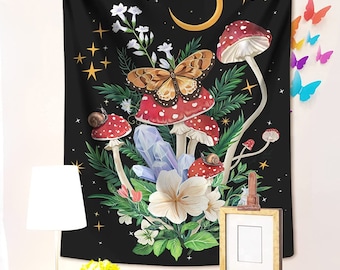 Mushroom Tapestry, Botanical , Wall Hanging Tapestry, Room Decor Tapestry, Hippie Tapestry, Bohemian Tapestry, Psychedelic Mushroom Tapestry