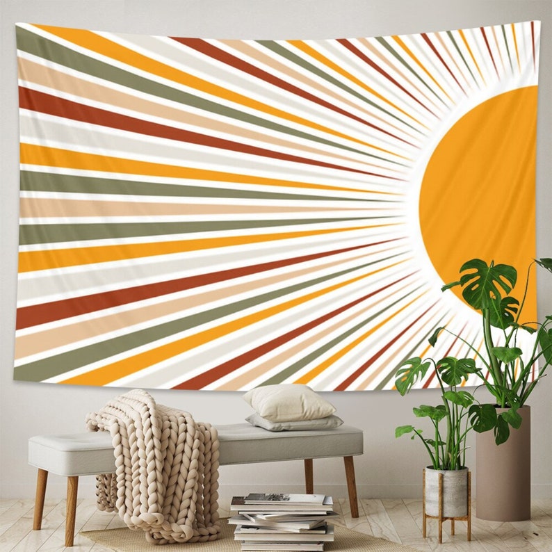Burning Sun Tapestry, Retro Sun Tapestry, Moon Tapestry, Sun Moon