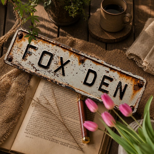Vintage Fox Den Metal Tin Sign | Rustic Woodland Fox Wall Decor | Farmhouse Cabin Wall Art | Forest Animal Plaque 4x16 | Nature Lover Gift