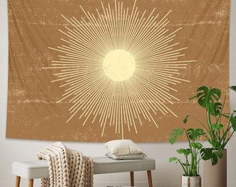 Burning Sun Tapestry, Retro Sun Tapestry, Moon Tapestry, Sun Moon Tapestry, Nordic Mountain Moon Tapestry, Colourful Sun Moon Tapestry,