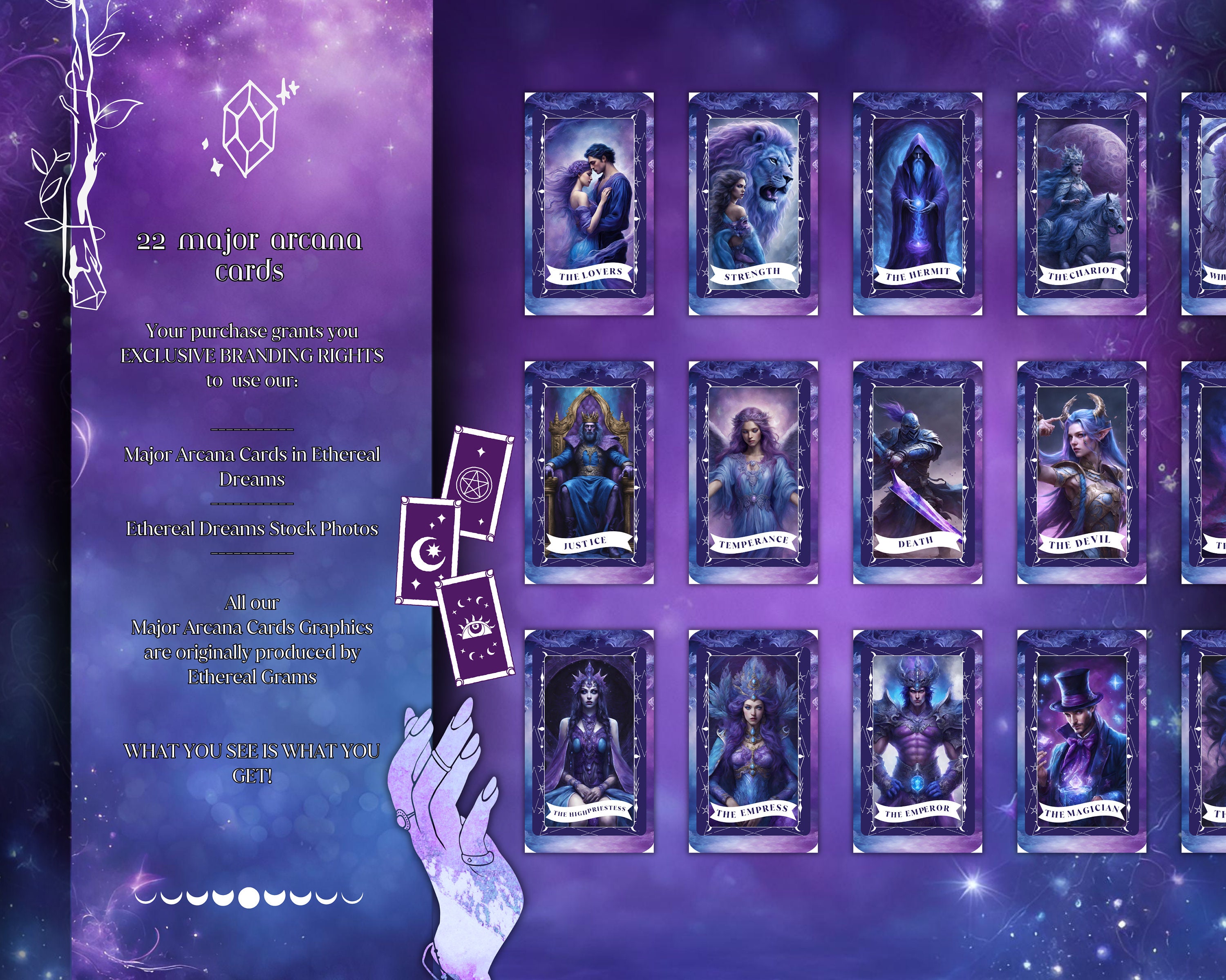 Printable Tarot Card Deck With 22 Major Arcana Cards Print at Home - Etsy