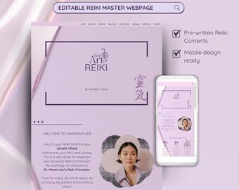 Reiki Master Editable Website Canva Webpage for Spiritual Healers and Influencers