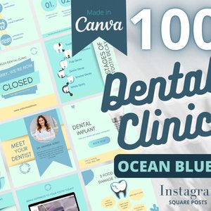Dentist Instagram Templates, Dental Clinic, Dental Services, Canva, Editable Templates, Square Posts
