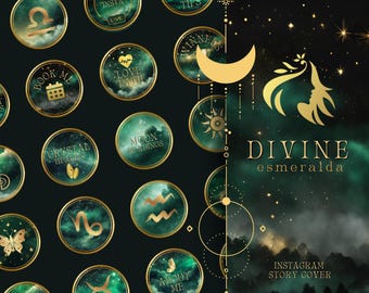 Divine Instagram Highlights, Spiritual Story Cover, Magical Social Highlights, Spiritual Instagram Templates, Emerald Green Template