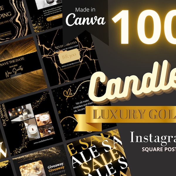 Luxury Candle Business Instagram Template, Luxury Gold Social Media Templates, Candle Making Templates