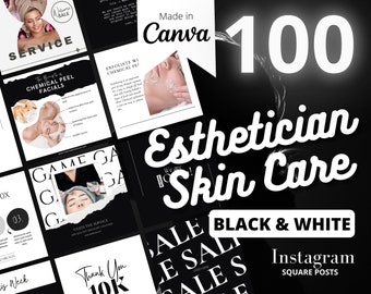 Esthetician Minimalist Instagram Posts, Skin care Instagram Templates, Dermaplaning Instagram, Aesthetics, Canva, Monotone, BW, Beauty