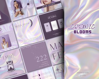 Mystical Holographic Spiritual Instagram Templates, Social Media Templates for Crystal, Numerology, Astrology, Tarot Reading and Moon Phases