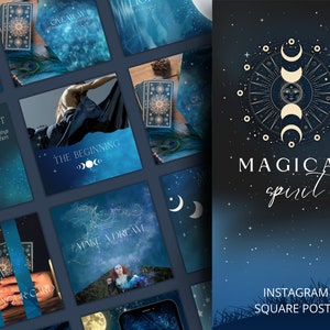 Magical Instagram Template, Spiritual Instagram Posts, Magical Social Media Posts, Spiritual Instagram Story, Blue Instagram Template