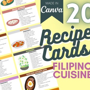Recipe Card Filipino Cuisine | Printable Recipe Cards | How to Cook Food | Editable Recipe Guide | Filipino Food Philippines | Canva