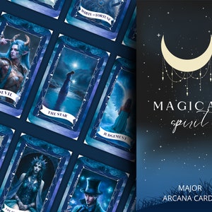 Druckbare Tarotkarten mit 22 großen Arcana Karten im magischen Deck Cover