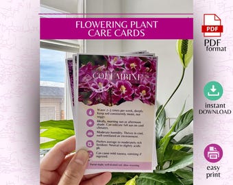 Flowering Plants Flora Plant Care Cards Guide Instructions, Flash Cards, Floral Care Guides