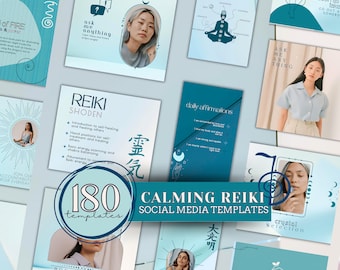 180 Reiki Instagram Templates, Reiki Facebook Templates, Reiki Social Media Templates, Reiki Healing Templates, Editable Reiki Templates