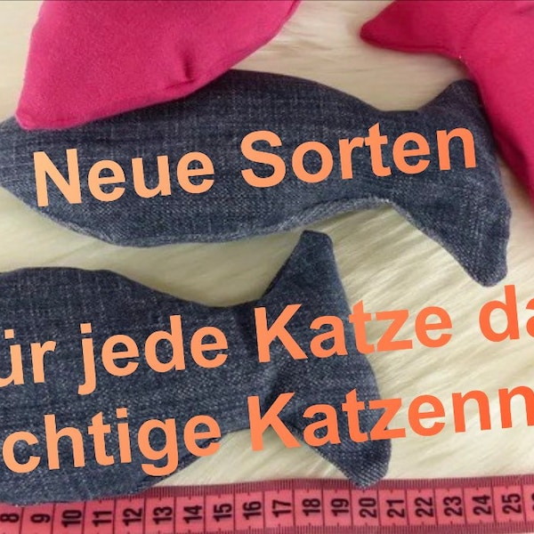 Katzen Jeans-Fisch Katzennip und Schafwolle, ca. 20 cm Katzenspielzeug, Katzenkissen, Katzengamander, Matatabi, Katzenminze, Baldrian…