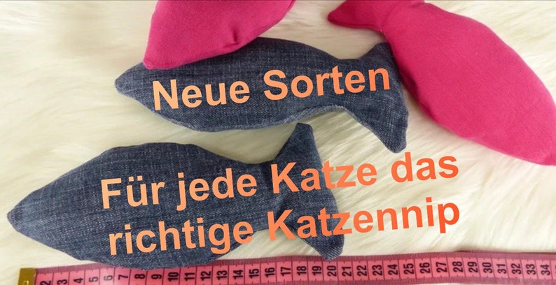 Katzen Jeans-Fisch Katzennip und Schafwolle, ca. 20 cm Katzenspielzeug, Katzenkissen, Katzengamander, Matatabi, Katzenminze, Baldrian Bild 1