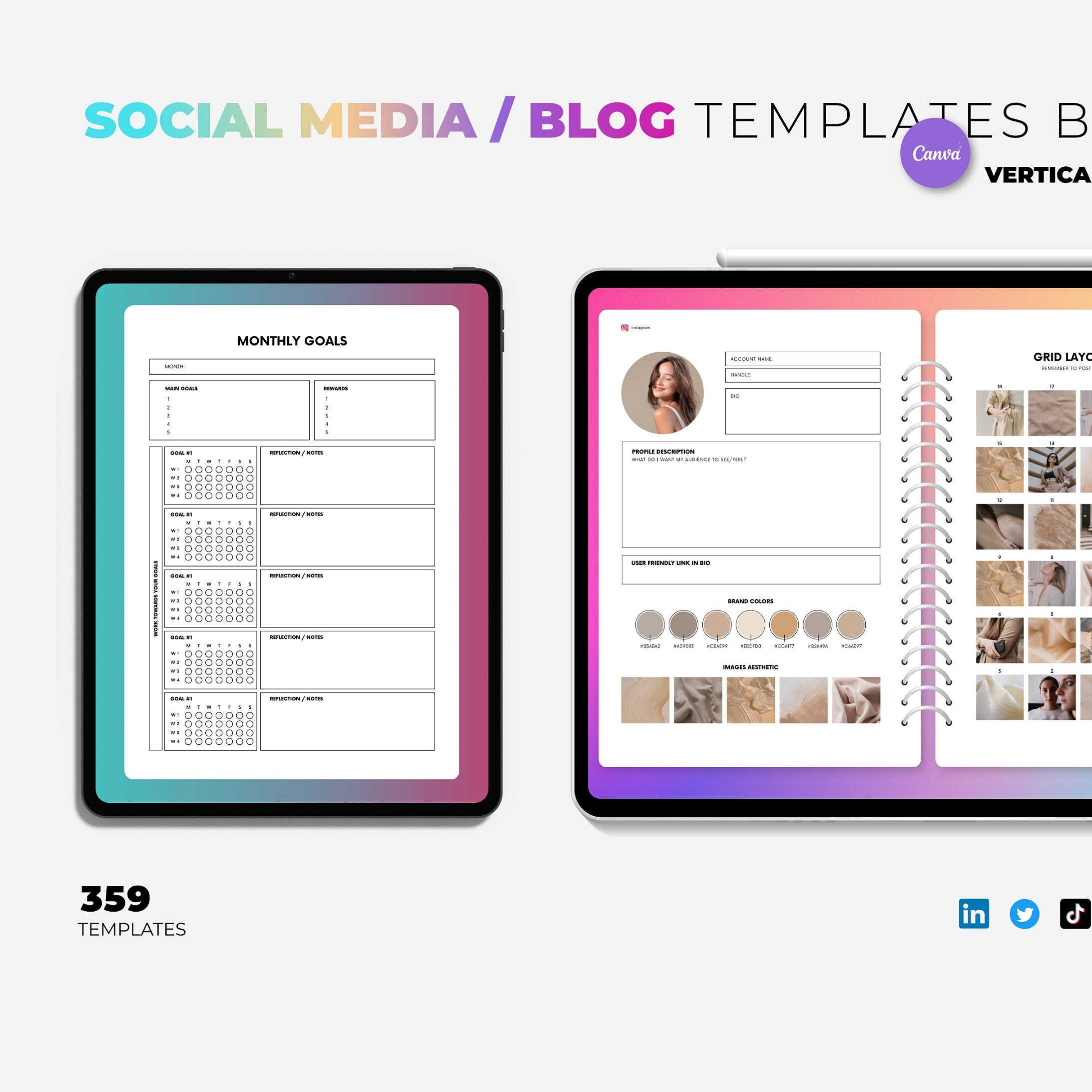 8 Packs of Social Media Planner Templates. 350 Templates for Etsy
