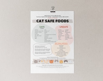 Lista de alimentos seguros e inseguros para gatos 8.5 x 11 DESCARGA DIGITAL