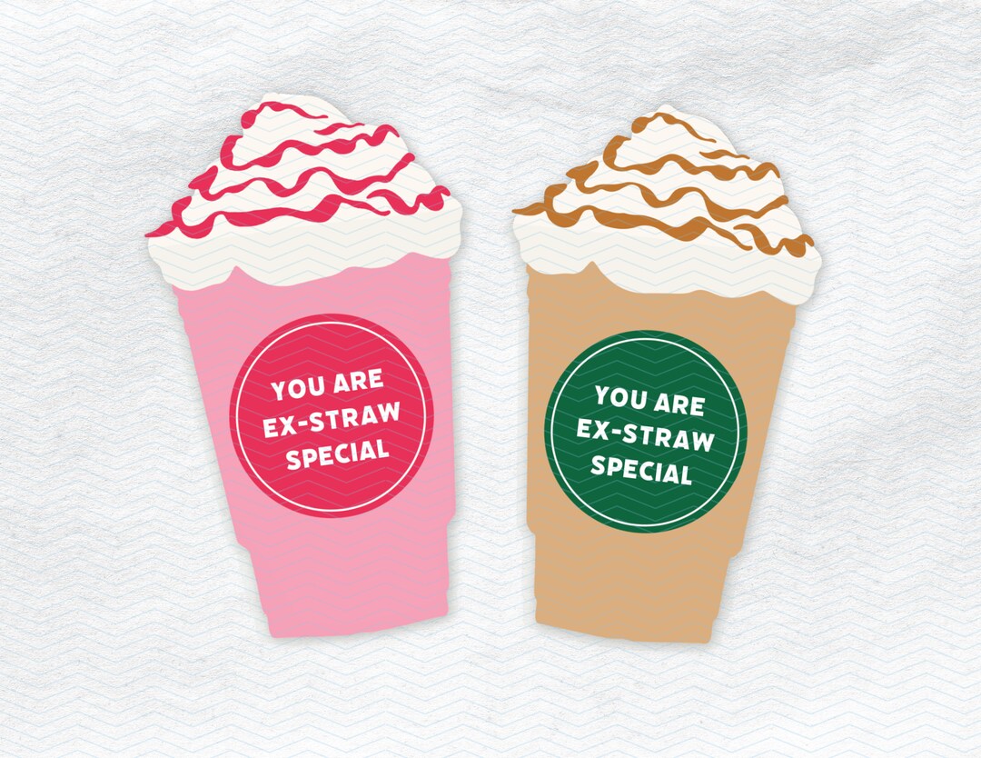 Printable Frappuccino Smoothie Milkshake Valentine, Straw Valentine ...