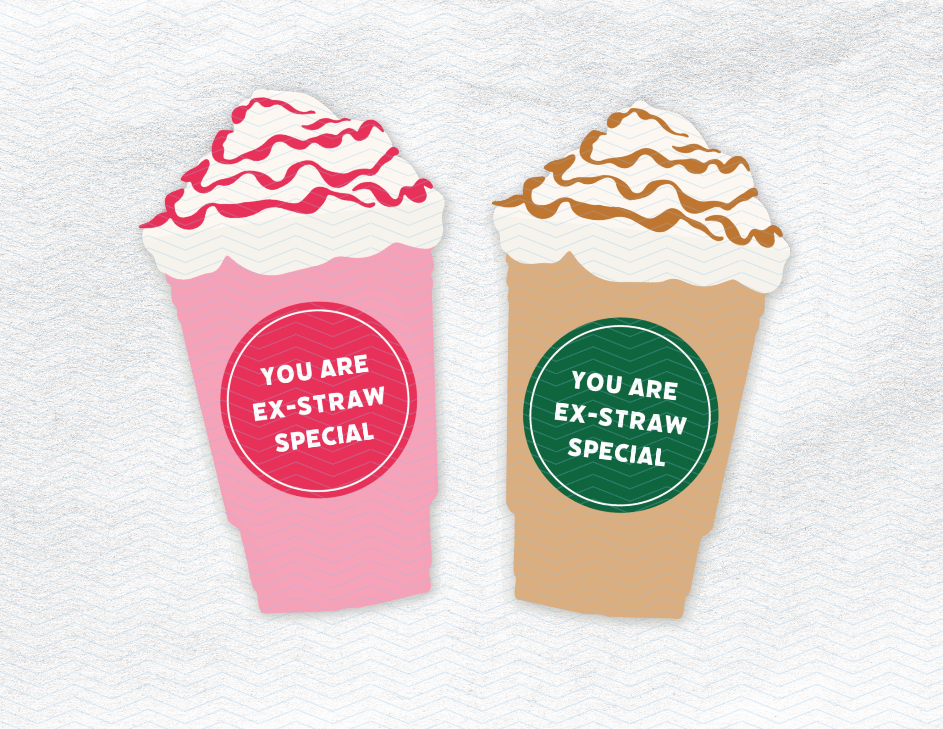 Printable Frappuccino Smoothie Milkshake Valentine, Straw Valentine ...